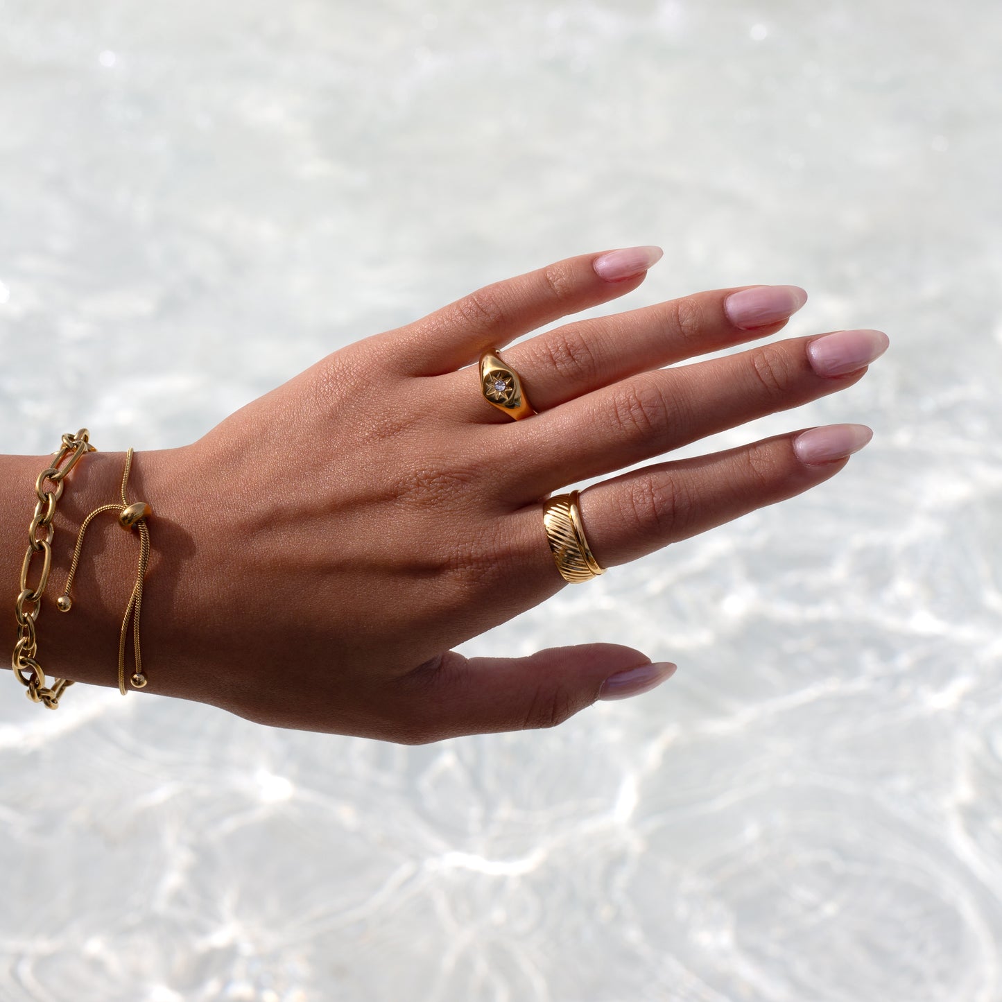 Starburst Zirconia Signet Ring