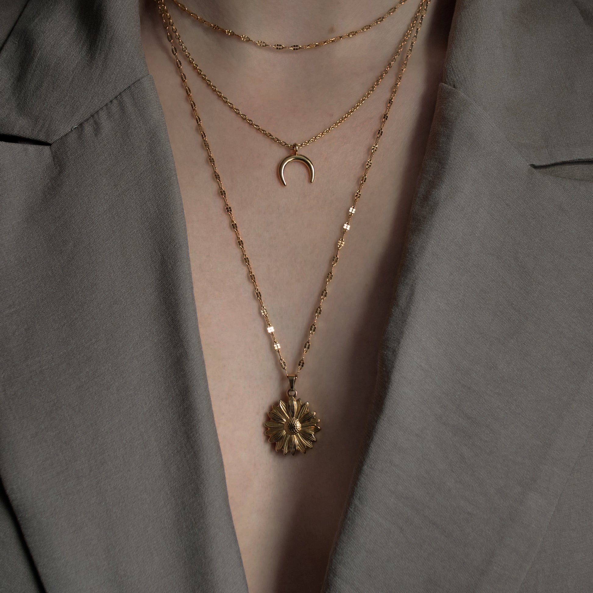 Crescent moon gold pendant necklace tarnish free